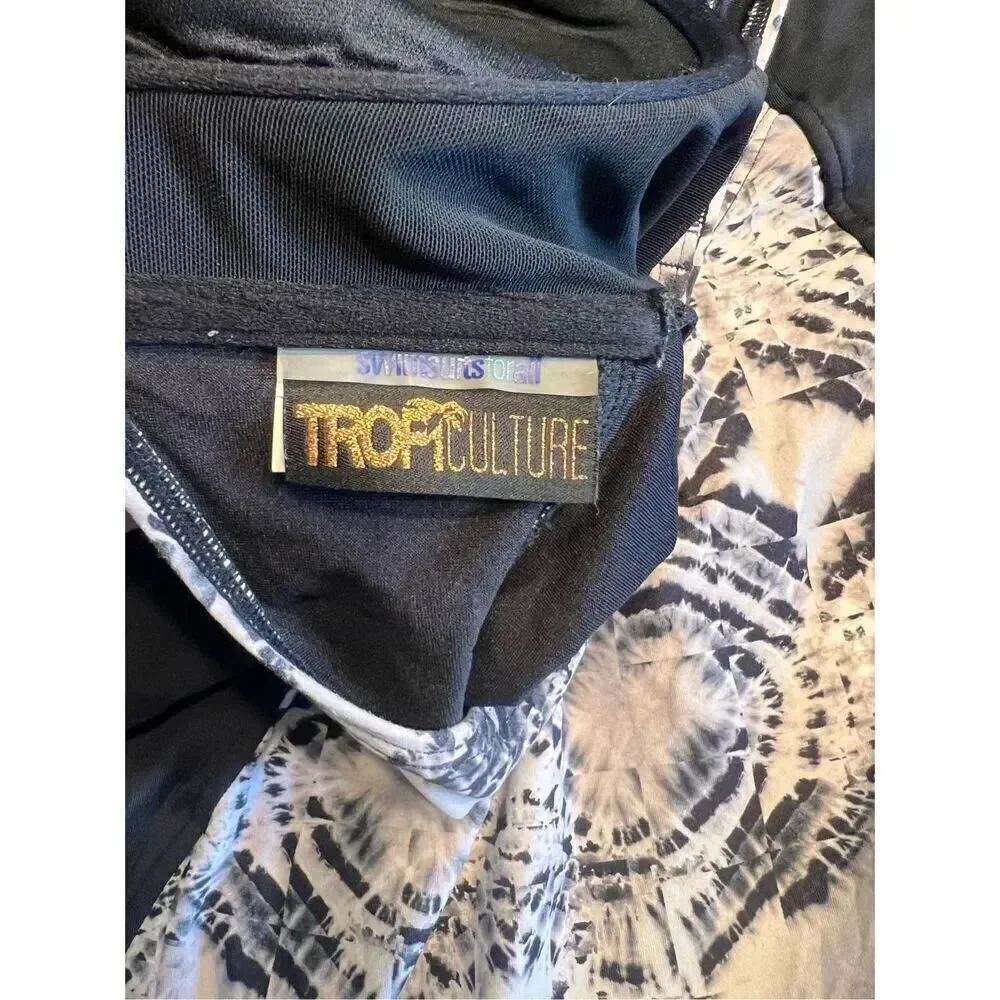Tropic Culture Women 18 One Piece Swim Suit Black Grey Molded Cup Push Up 80’s